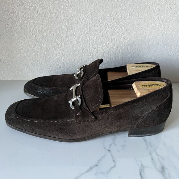 Salvatore Ferragamo Brown Gancini Suede Loafers Men 10 D main image 5